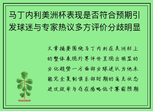马丁内利美洲杯表现是否符合预期引发球迷与专家热议多方评价分歧明显